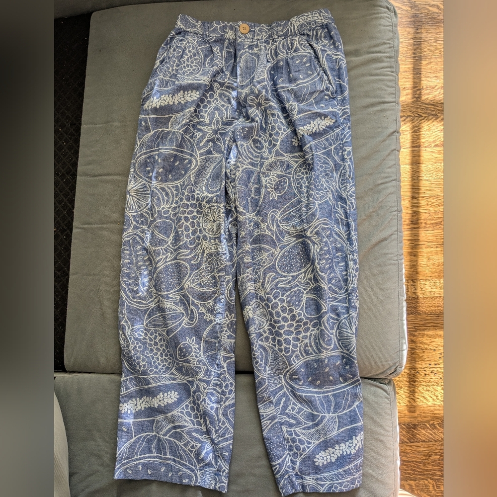Gorman Blue and White Fruit Platter Print Pants